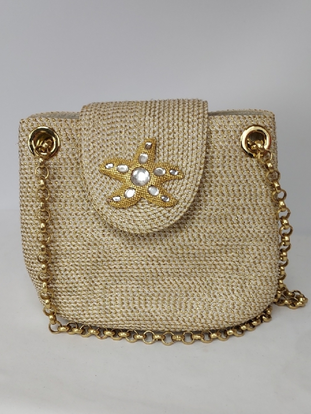 Eric Javits New York Mini Gold Squishee Starfish Woven Shoulder Bag